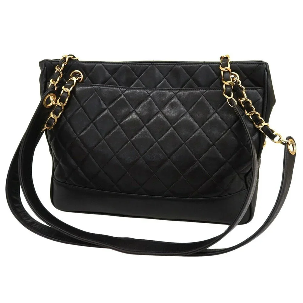 CHANEL Black Lambskin Leather Shoulder Bag